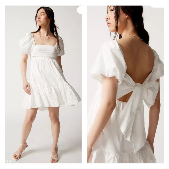 En Saison Anthro Juliet Puff Sleeve Eyelet Ruffle Big Bow Cutout Peasant Dress - Picture 1 of 11